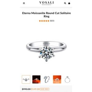 3 ct Eterna Moissanite Round Cut Sterling Silver Solitaire Ring